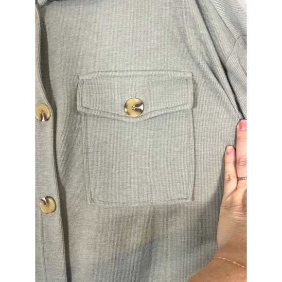 Retro Shacket Green S Ribbed Oversized Boho Western Neutral Classic Outdoors 80s - Picture 5 of 10